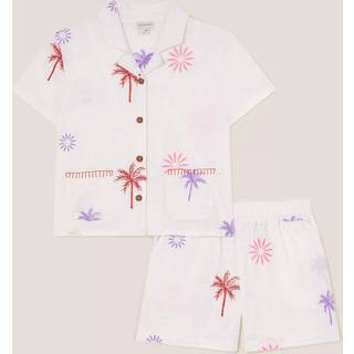 Monsoon Monsoon White Palm Embroidered 100% Cotton Shirt & Shorts Set