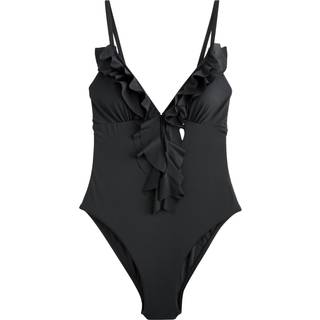 Next Black Waterfall Frill Plunge Tummy Control Swimsuit