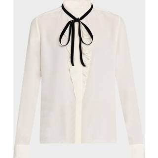 Frame Ruffled tie-neck silk blouse - white - M