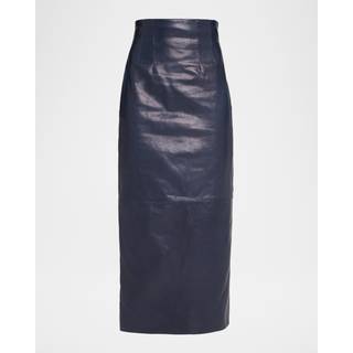 Khaite Loxley leather pencil skirt - blue - S
