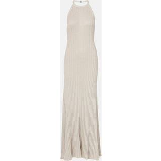 Tom Ford Halterneck ribbed-knit gown - silver - S