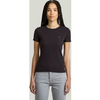 Rib Cap Sleeve T-Shirt - Black - Women