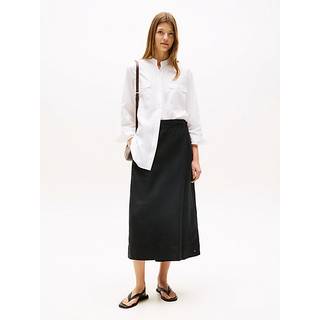 Linen Blend Wrap Straight Midi Skirt