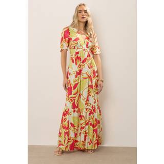 Lts Tall Coral Red Abstract Palm Flutter Maxi Dress 14 Lts | Tall Women's Maxi Dresses