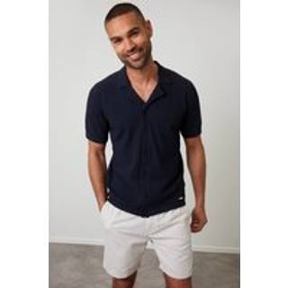 Threadbare Threadbare Navy Textured Revere Collar Knitted Shirt