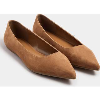 Lts Tan Brown Faux Suede Pointed Flats In Standard Fit Standard > 9 Lts | Tall Women's Flats - Standard 9