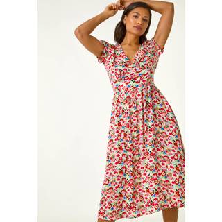 Roman Roman Red Floral Print Tea Midi Dress