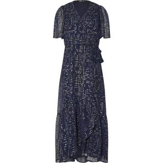 Lts Tall Navy Blue Chiffon Foil Dot Wrap Dress 12 Lts | Tall Women's Occasion Dresses