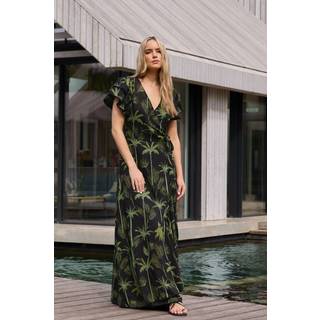 Lts Tall Black Tropical Palm Frill Sleeve Maxi Dress 14 Lts | Tall Women's Floral Dresses