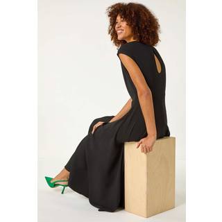 Roman Roman Black High Neck Pleated Midi Dress