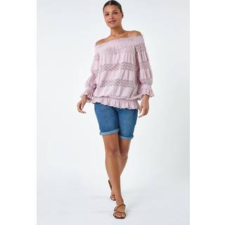 Roman Roman Pink Lace Insert Frill Bardot Top