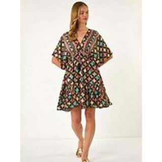 Roman Geometric Boho Tryk V-hals Mini KjoleEU 44 (UK 16)