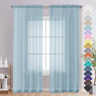 Ovzme himmelblå rene gardiner 84 tommer lange 2 paneler - blødt lysfiltreringsvindue rene paneler til stue/soveværelse top dobbelt stanglomme 1 p