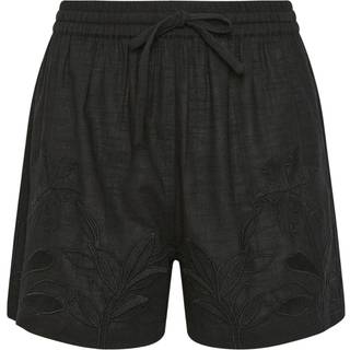 Lts Tall Black Cotton Embroidered Hemline Shorts 12 Lts | Tall Women's Linen And Cotton Shorts