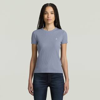 Rib Cap Sleeve T-Shirt - Light blue - Women