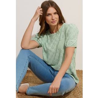 M & Co M & Co Green Broderie Puff Sleeve Top