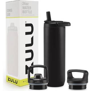 Zulu Base 24 oz Rustfrit stål Vandflaske med 3 låg- halm chug twist | Dobbeltvægget og vakuumisoleret metaltermos | Passer til bil cupholder indb