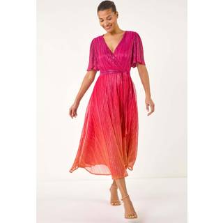 Roman Roman Orange Ombre Plisse Midi Wrap Dress