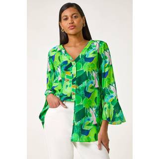 Roman Roman Green Abstract Print Flared Blouse