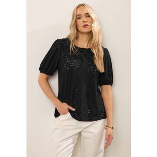 Lts Tall Black Broderie Puff Sleeve Top 14 Lts | Tall Women's Summer Tops