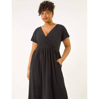 Roman Roman Black Curve Wrap Front Stretch Dress