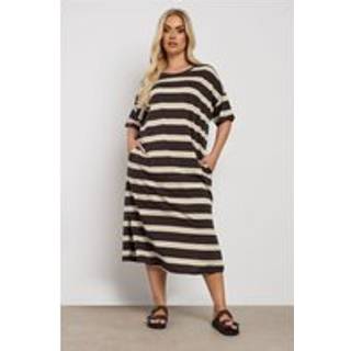 Yours Curve Yours Curve Brown Drop Shoulder Striped Throw On 100% Cotton Dress