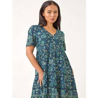 Roman Roman Blue Petite Paisley Print Tiered Dress - 10