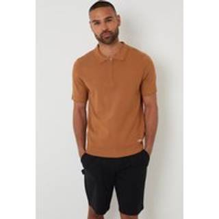 Threadbare Threadbare Brown Quarter Zip Textured Trim Knitted Polo Shirt