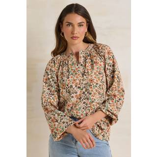 Lts Tall Natural Brown Floral Half Button Blouse 14 Lts | Tall Women's Shirts & Blouses