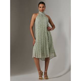 Jolie Moi Jolie Moi Green Pleated Halter Neck Midi Dress - 14