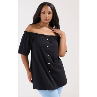 Yours Curve Yours Curve Black Frill Bardot Button Front Top