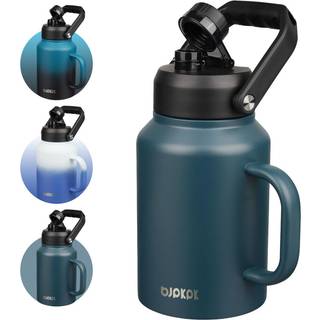 BJPKPK 64 oz isoleret vandflaske med håndtag Stor opvaskemaskine Sikker halv gallon Vandflaske BPA Gratis vandkande Bred mund Metal Vandflaske me