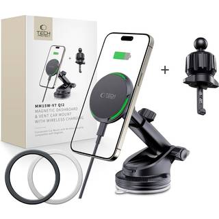 TECH-PROTECT MM15W-V7 15W Trådløs Oplader & Bilholder med MagSafe - Sort