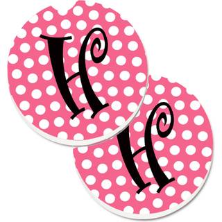 """" Caroline's Treasures Letter H Monogram - Pink Black Polka Dots Sæt med 2 Cup Holder Car Coasters CJ1001 -HCARC 2.56 multicolor """"