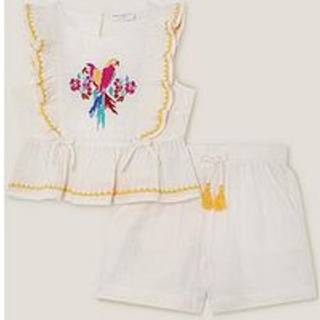 Monsoon Monsoon Natural Parrot Embroidered 100% Cotton Top & Shorts Set