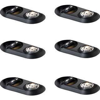 Sæt med 6 afrundede forsænkede spots sort GU10 70mm 2-lys - Hubs