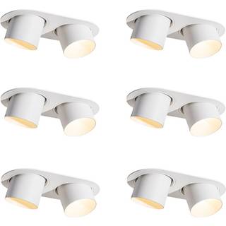 Sæt med 6 indbygningsspots hvid GU10 70mm justerbar 2-lys - Installa