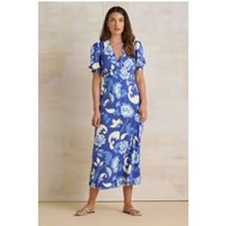 Lts Tall Blue Floral Puff Sleeve Midi Tea Dress 20 Lts | Tall Women's Floral Dresses