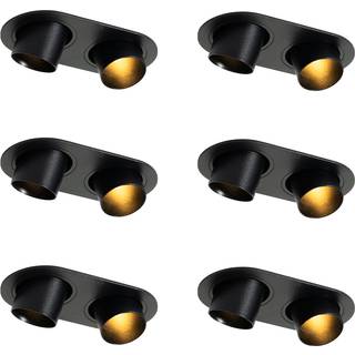 Sæt med 6 indbygningsspots sorte GU10 35mm justerbare 2-lys - Installa