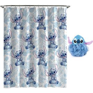 Disney Lilo & Stitch 2 -stykker badeværelsessæt - Hvid og blå blomsterbruser gardin & loofah kropsskrubber