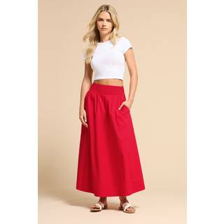 PixieGirl Petite PixieGirl Petite Red Poplin Shirred Midi Skirt