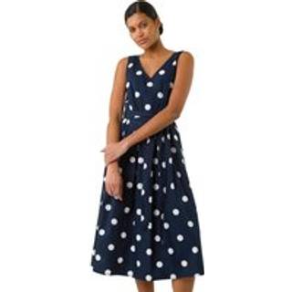 Roman Roman Blue Spot Print Belted Midi 100% Cotton Dress