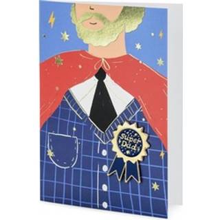 1 stk. Super Dad emaljepin med guldtryk og kort, 11x15.5 cm, blandede farver