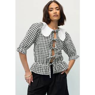 PixieGirl Petite PixieGirl Petite Black 100% Cotton Gingham Collar Tie Front Top