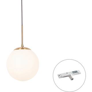 Art Deco Pendellampe guld med opalglas inkl. skinneadapter hvid 1-faset - Slimline Flore