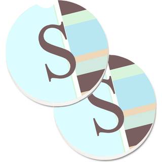 """" Caroline's Treasures Letter s oprindelige monogram - Blue Stripes Set med 2 Cup Holder Car Coasters CJ1003 -Scarc 2.56 Multicolor """"
