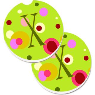 """" Caroline's Treasures Letter X Monogram - Lime Green Set med 2 Cup Holder Car Coasters CJ1010 -XCARC 2.56 Multicolor """"