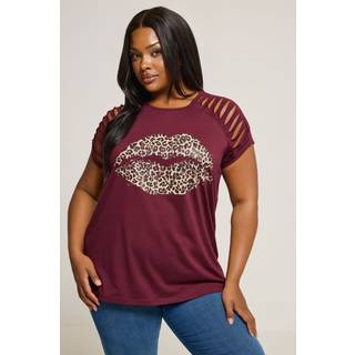 Yours Curve Yours Curve Red Lazer Cut T-Shirt