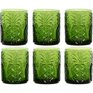 Glassæt Home ESPRIT Grøn Krystal Med relief 300 ml (6 enheder)