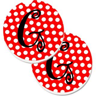 """" Caroline's Treasures Letter G Initial Monogram Red Black Polka Dots Sæt med 2 Cup Holder Car Coasters CJ1012-GCARC 2.56 multicolor """"